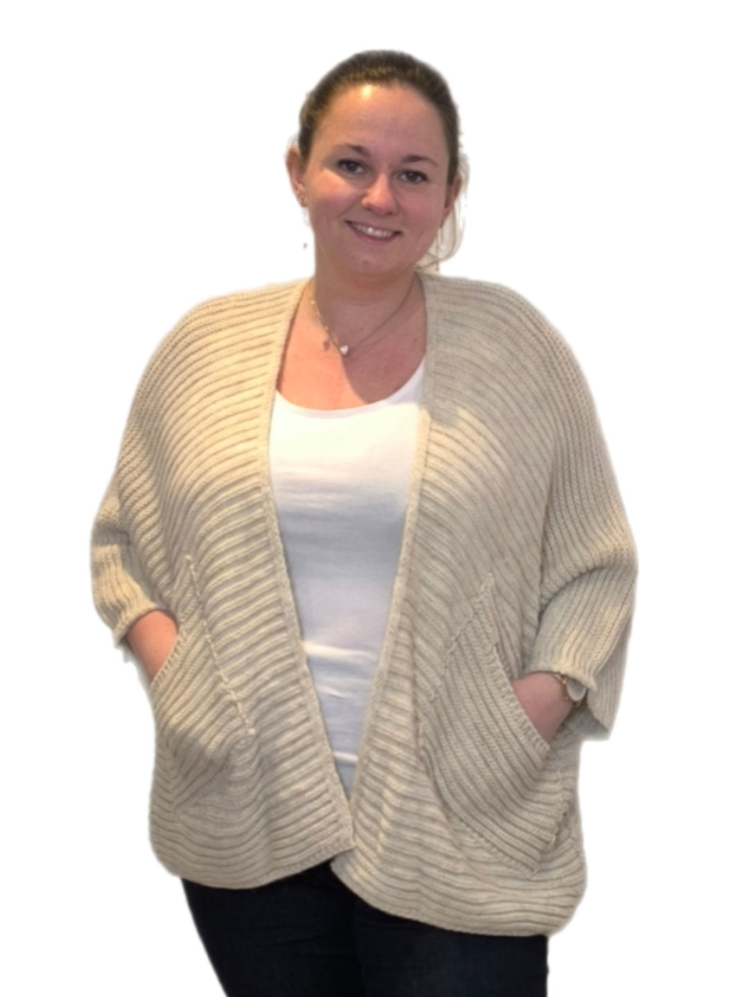 Gebreide cardigan met zakken beige