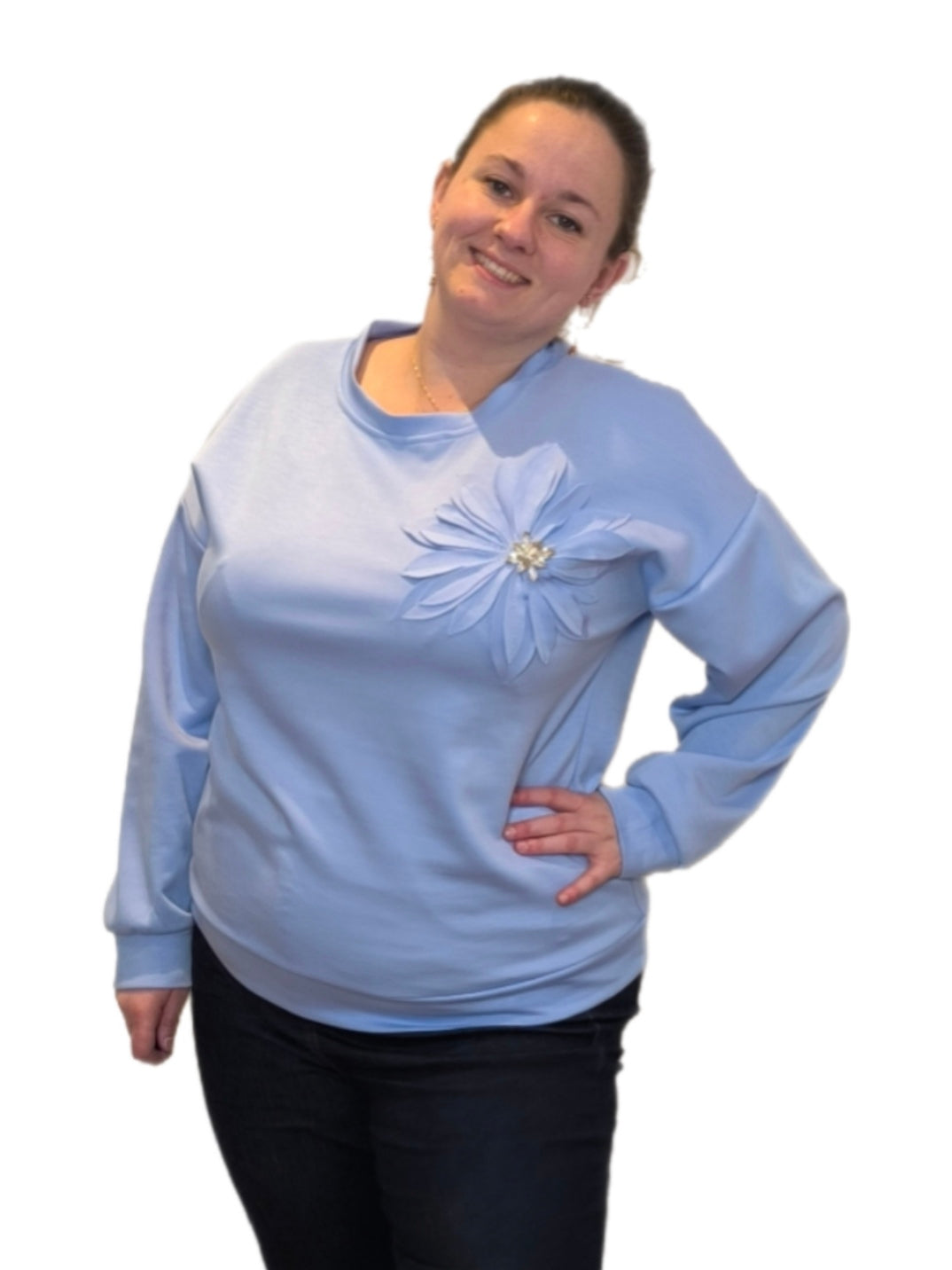 Flower power pullover blauw